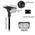 Spot solaire extérieur 38 LED à piquet, trois intensités, IP68
