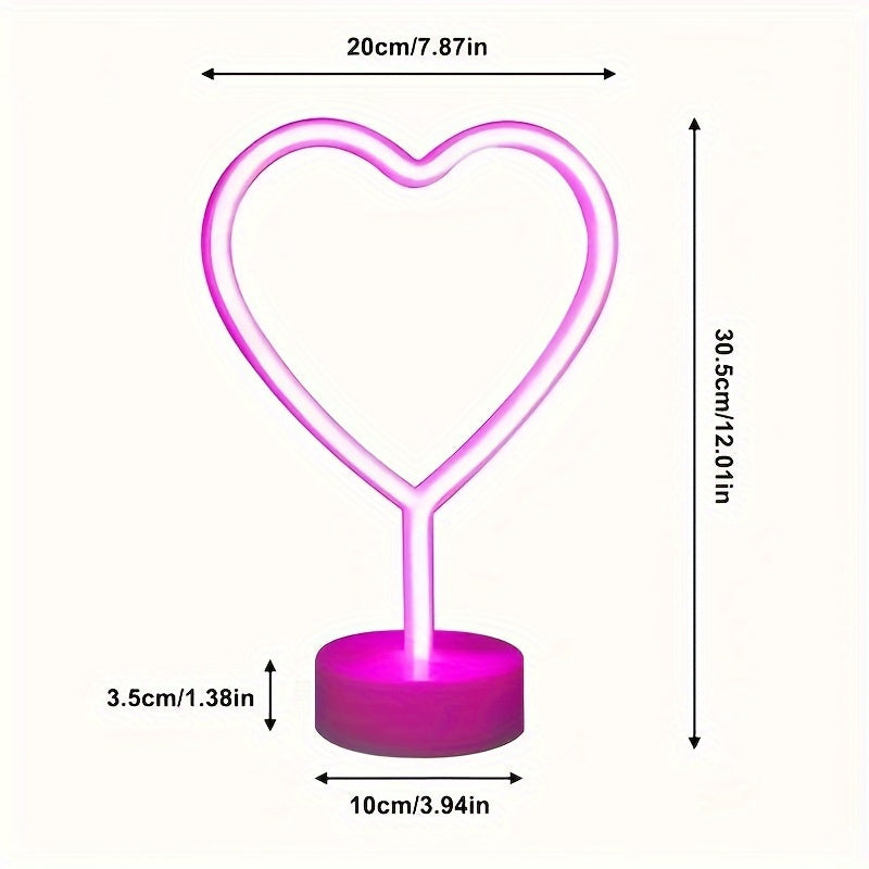 Lampe néon cœur rose sur socle, à piles, 30,5 cm de haut