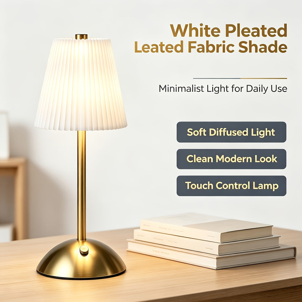 Paire de lampes sans fil plissées, socle doré en dôme, 30 cm
