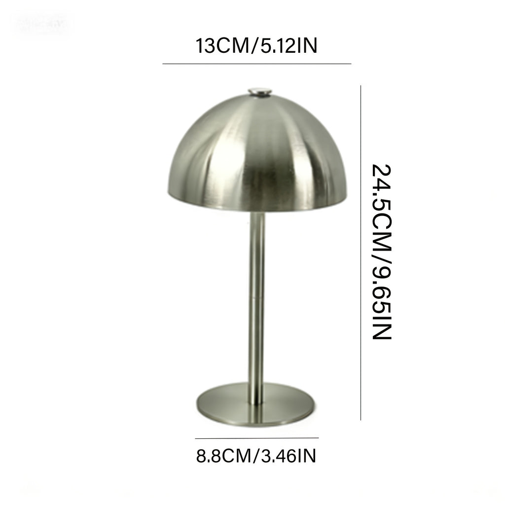 Lampe champignon sans fil à dôme métallique, doré ou argenté