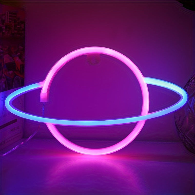Néon LED planète bicolore à piles ou USB, 30 x 17 cm, 3 coloris