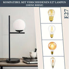 Lampe de chevet globe en verre opalin sur tige noire ou dorée, E27