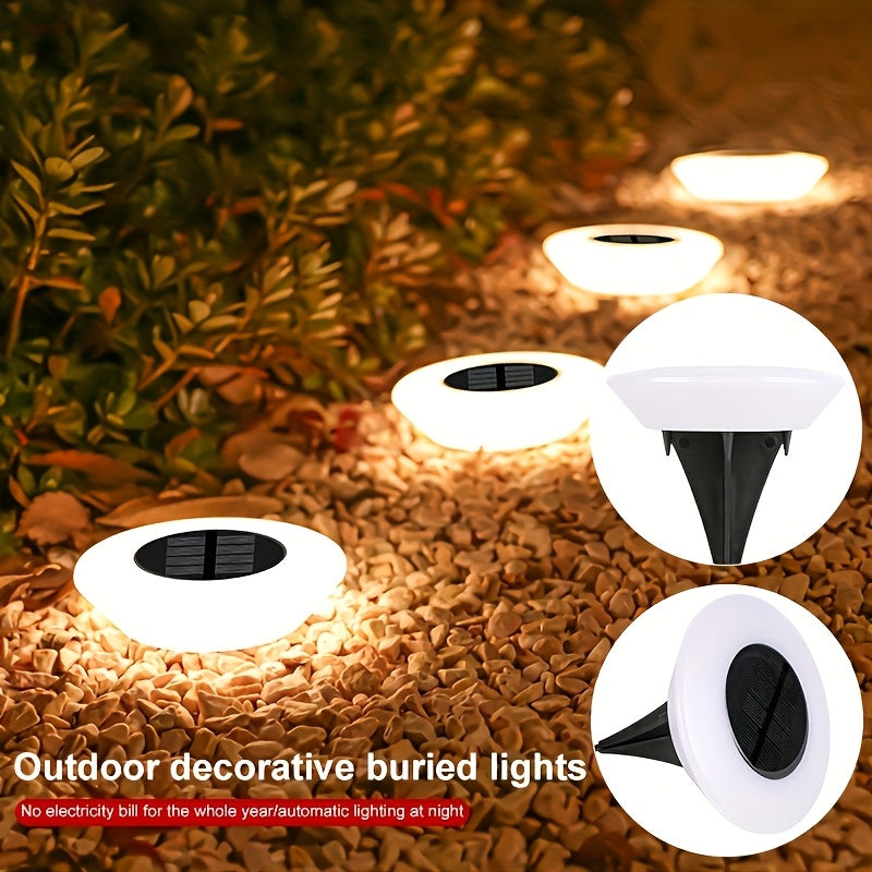 Lampe solaire soucoupe blanche à enterrer, Ø 12,4 cm, lot de 4