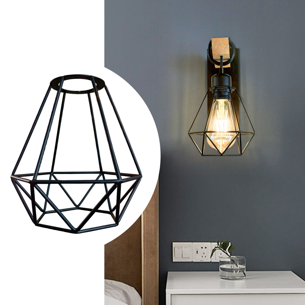 Abat-jour cage diamant en fer noir pour douille E27, lot de 2 ou 3