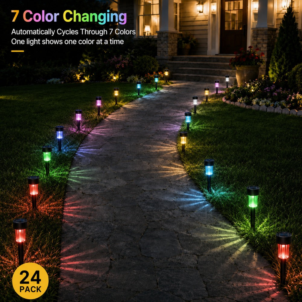 Lot de 24 balises solaires de jardin noires à 3 lumières, IP44