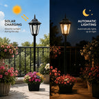 Lampadaire à filament solaire avec pot à fleurs, poteau de 146 cm