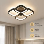 Plafonnier LED à quatre pétales carrés, 18 W, noir ou blanc, 33 cm