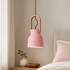 Suspension cloche vert sauge, gris ou rose, anse effet bois