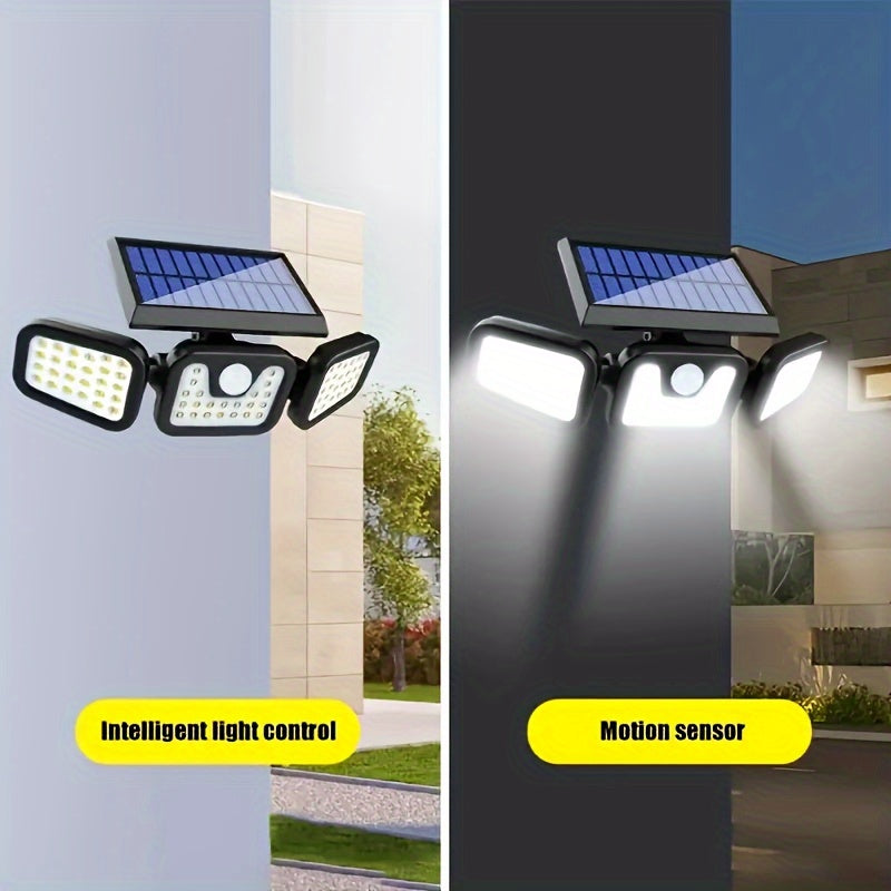 Applique solaire à trois têtes 74 LED et détecteur de mouvement