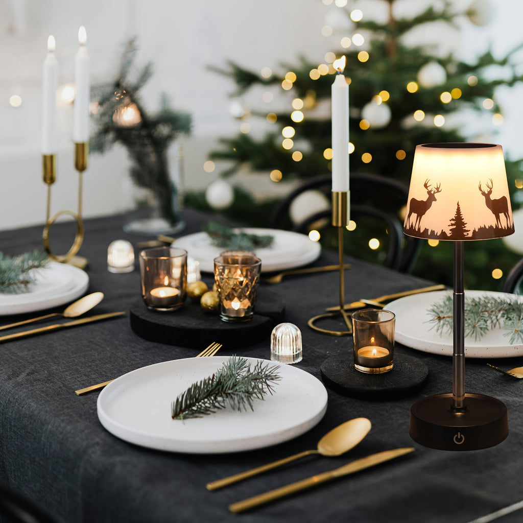 Lampe de chevet sans fil télescopique, décor cerfs ou empreintes