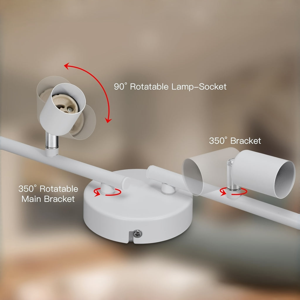 Spot de plafond blanc 4 têtes orientables sur barre de 62 cm, GU10