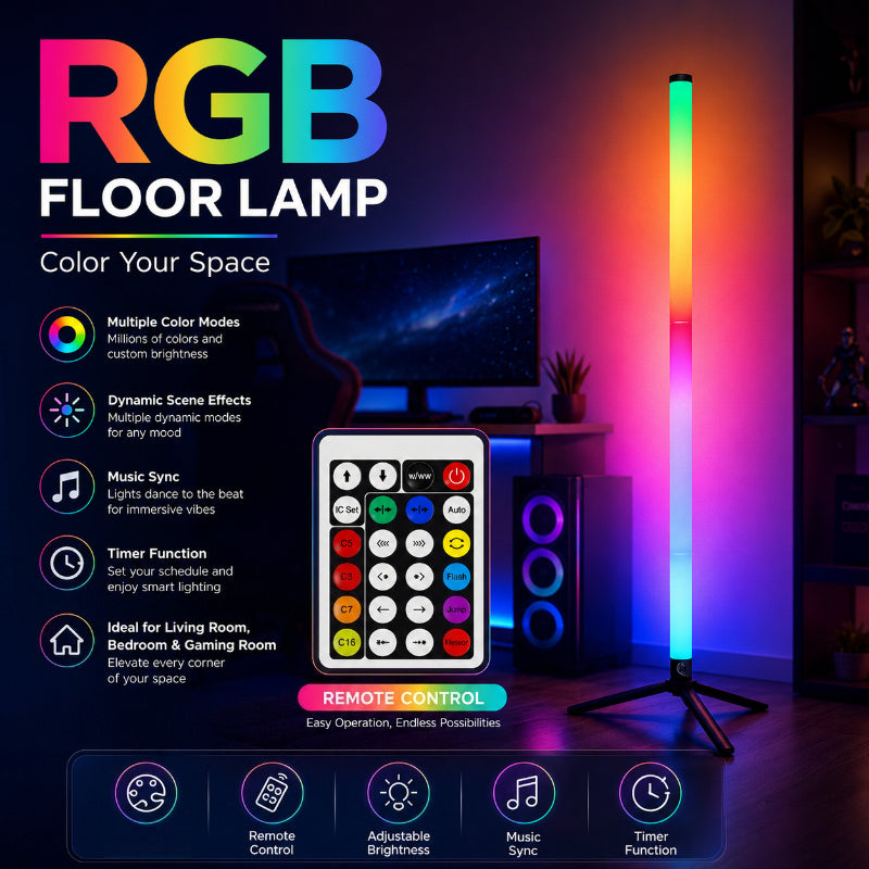 Lampadaire LED RVB à minuterie et télécommande, colonne de 110 cm