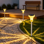 Lampe solaire tulipe facettée sur tige argentée, lot de 6