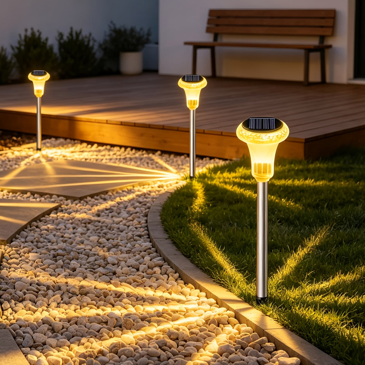 Lampe solaire tulipe facettée sur tige argentée, lot de 6