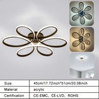 Plafonnier LED fleur à six pétales noirs, 51 cm, blanc chaud ou froid