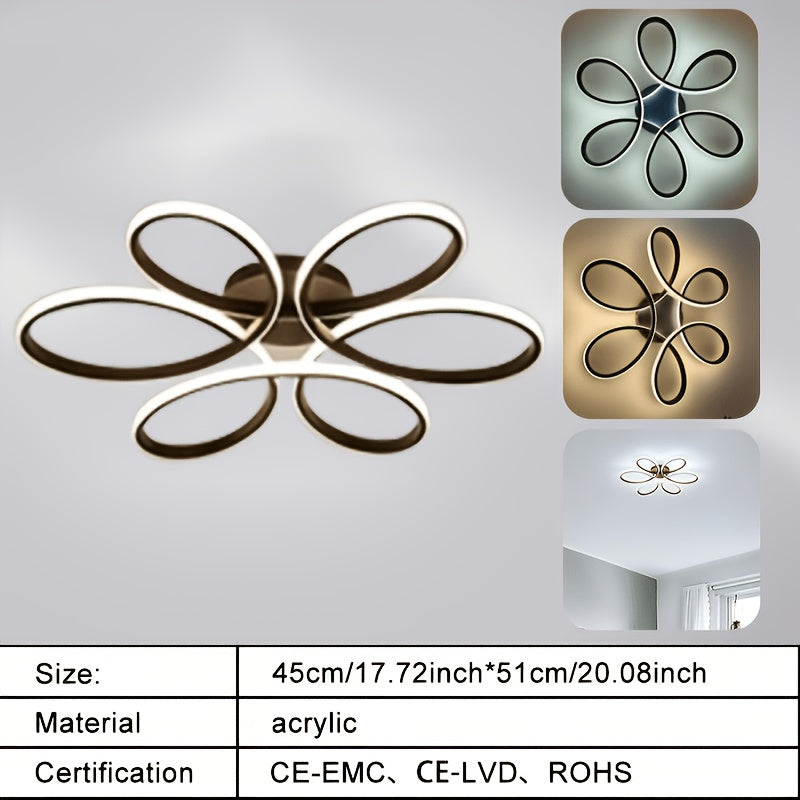 Plafonnier LED fleur à six pétales noirs, 51 cm, blanc chaud ou froid