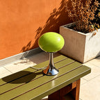 Lampe champignon en verre ovale sur pied chromé, USB, 3 teintes