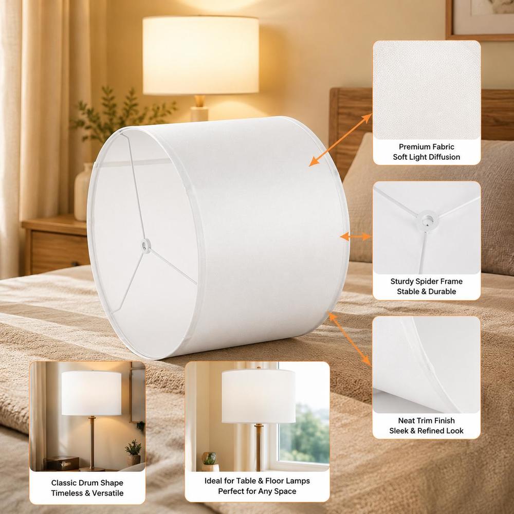 Lot de 2 abat-jour tambour en lin blanc cassé, Ø 33 x H 25 cm
