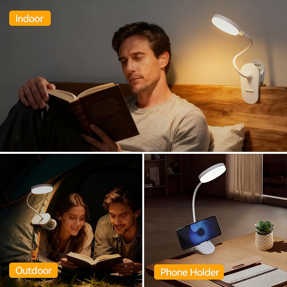 Lampe de chevet à pince rechargeable USB-C, tête ronde de 9,3 cm