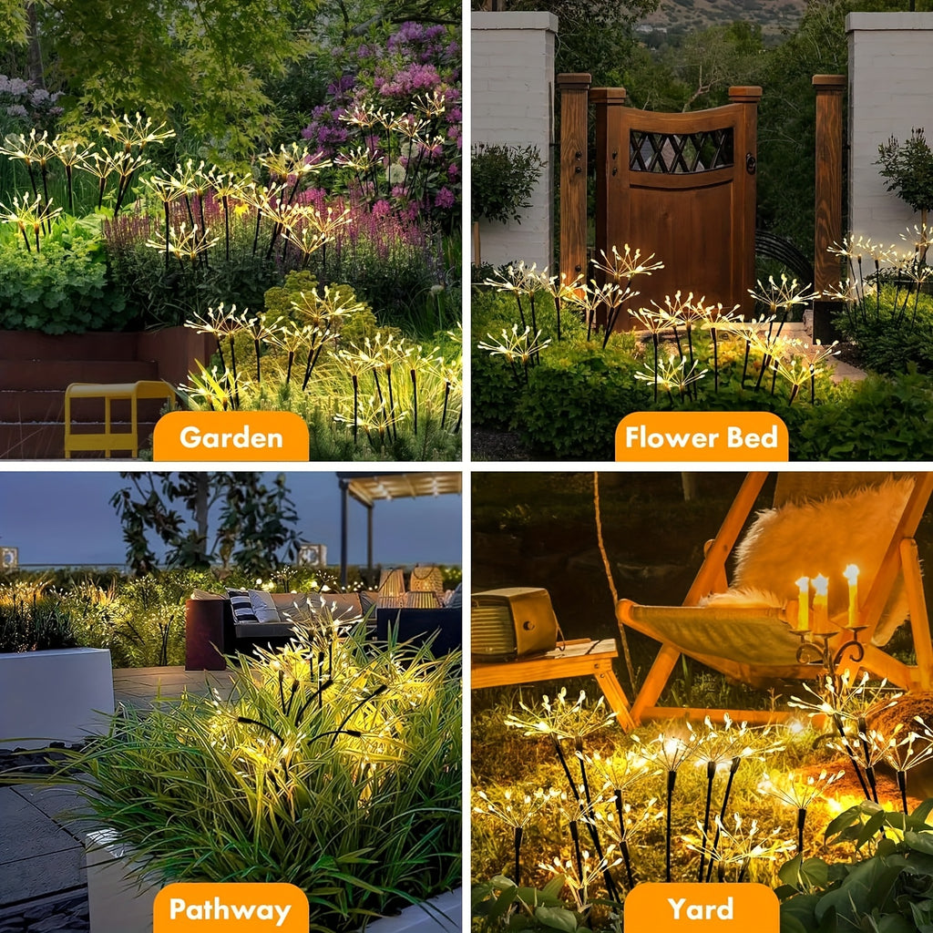 Lampe solaire de jardin feu d'artifice, 120 LED sur 6 tiges souples
