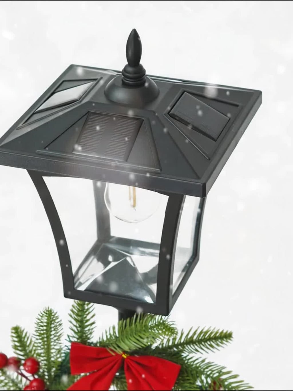Lampadaire solaire de Noël 150 cm avec couronne et jardinière