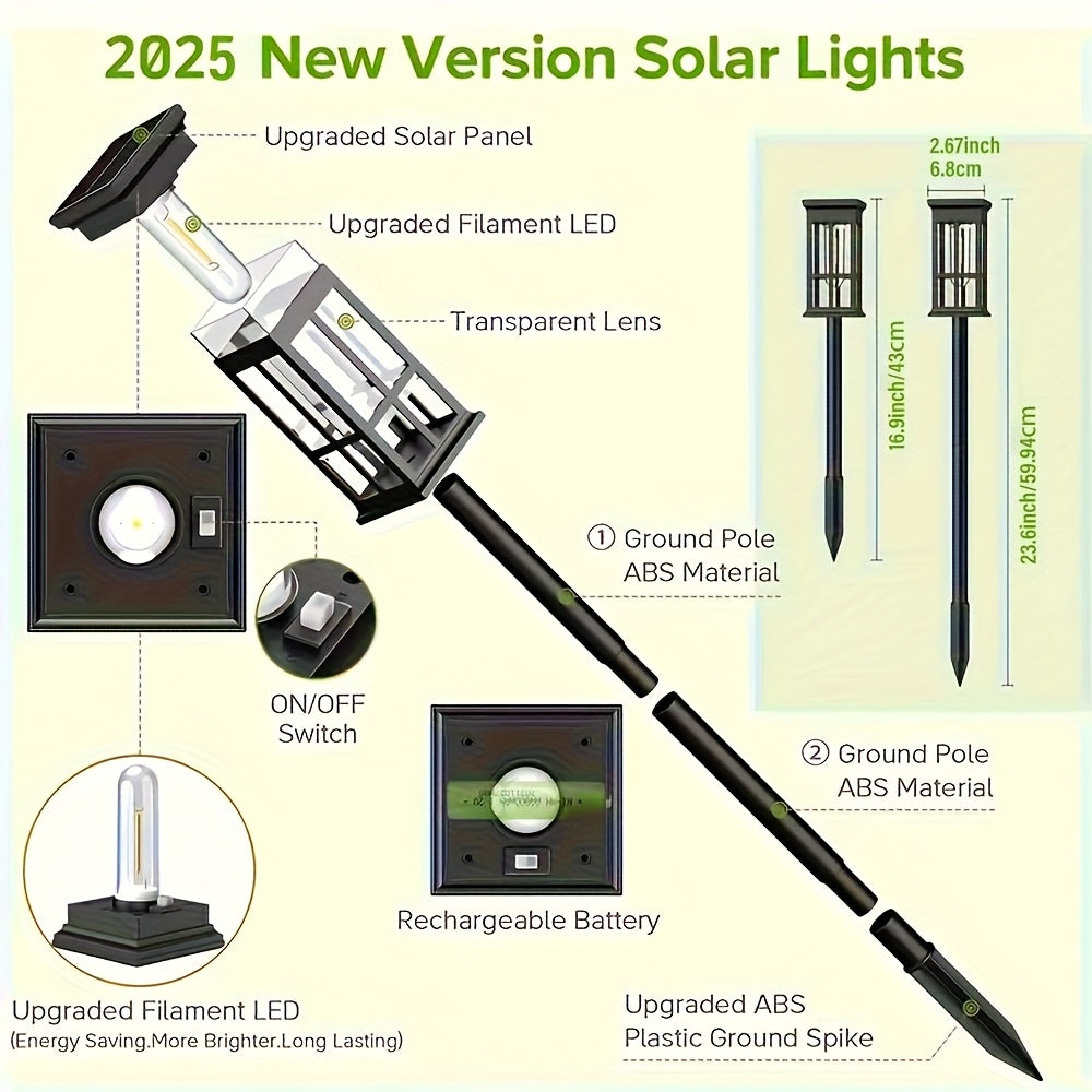 Lot de 4 lanternes solaires carrées à hauteur réglable, 29 à 58 cm