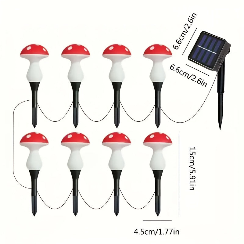 Lot de 8 balises solaires champignon rouges à pois, IP44