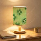 Petite lampe de chevet USB à marguerites vertes, abat-jour tissu
