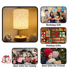 Lampe de table effet bois clair, abat-jour à traits obliques, USB