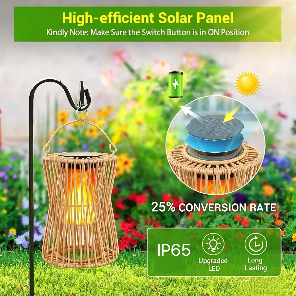 Lanterne solaire tressée en sablier à effet flamme, IP65, lot au choix