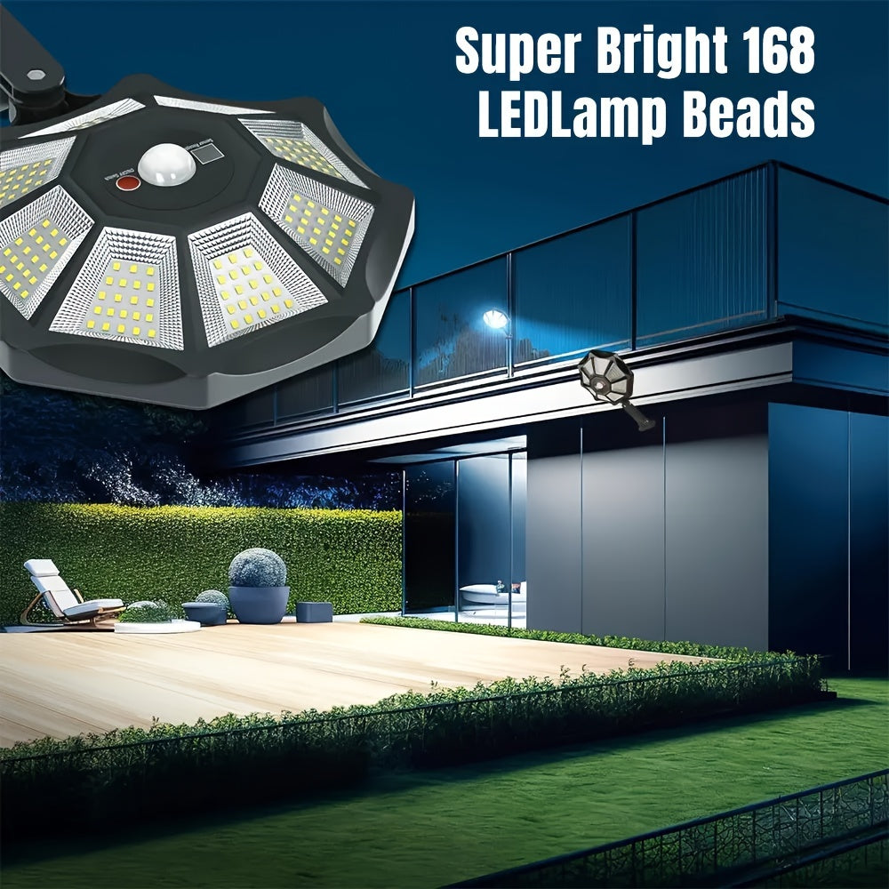 Projecteur solaire octogonal 168 LED à détecteur, lot de 2