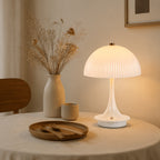 Lampe champignon sans fil, dôme blanc strié et pied coloré 23 cm