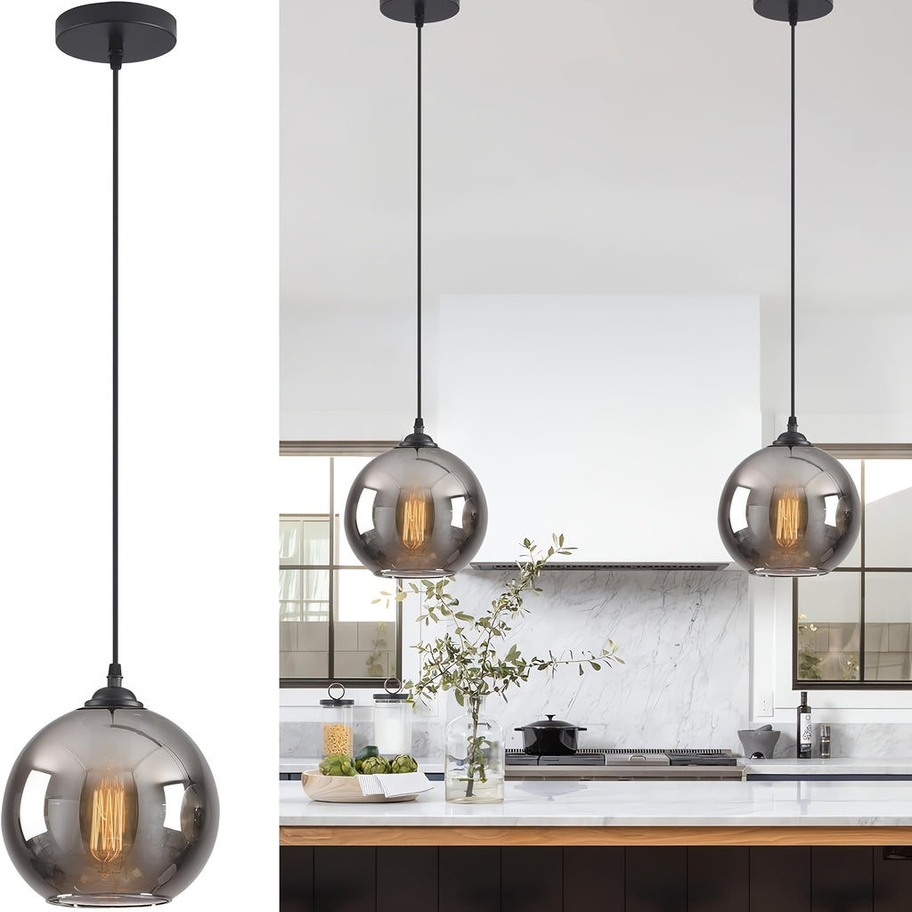 Suspension boule en verre gris fumé Ø 18 cm, à l'unité ou par trois