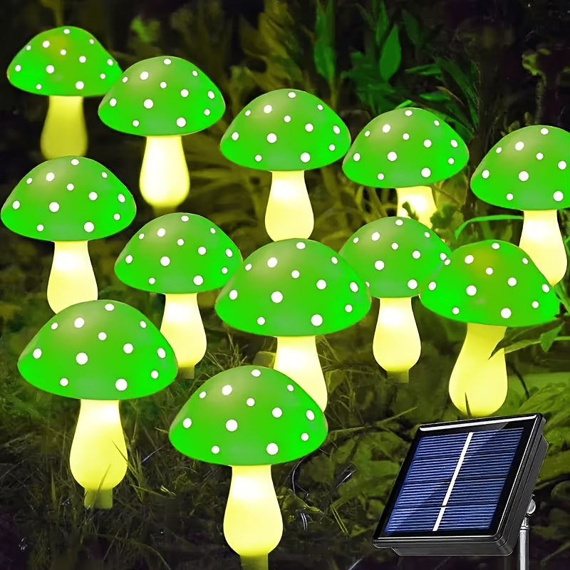 Guirlande solaire de 8 champignons verts à pois, à planter, IP44