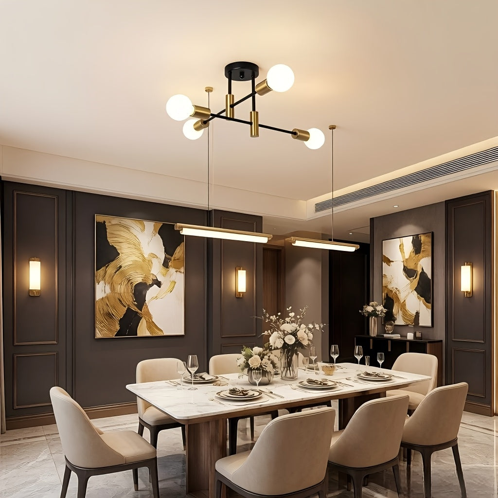 Plafonnier semi-encastré noir et doré à 4 bras croisés, 85 cm