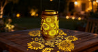 Lanterne solaire ajourée de tournesols, projection de motifs au sol