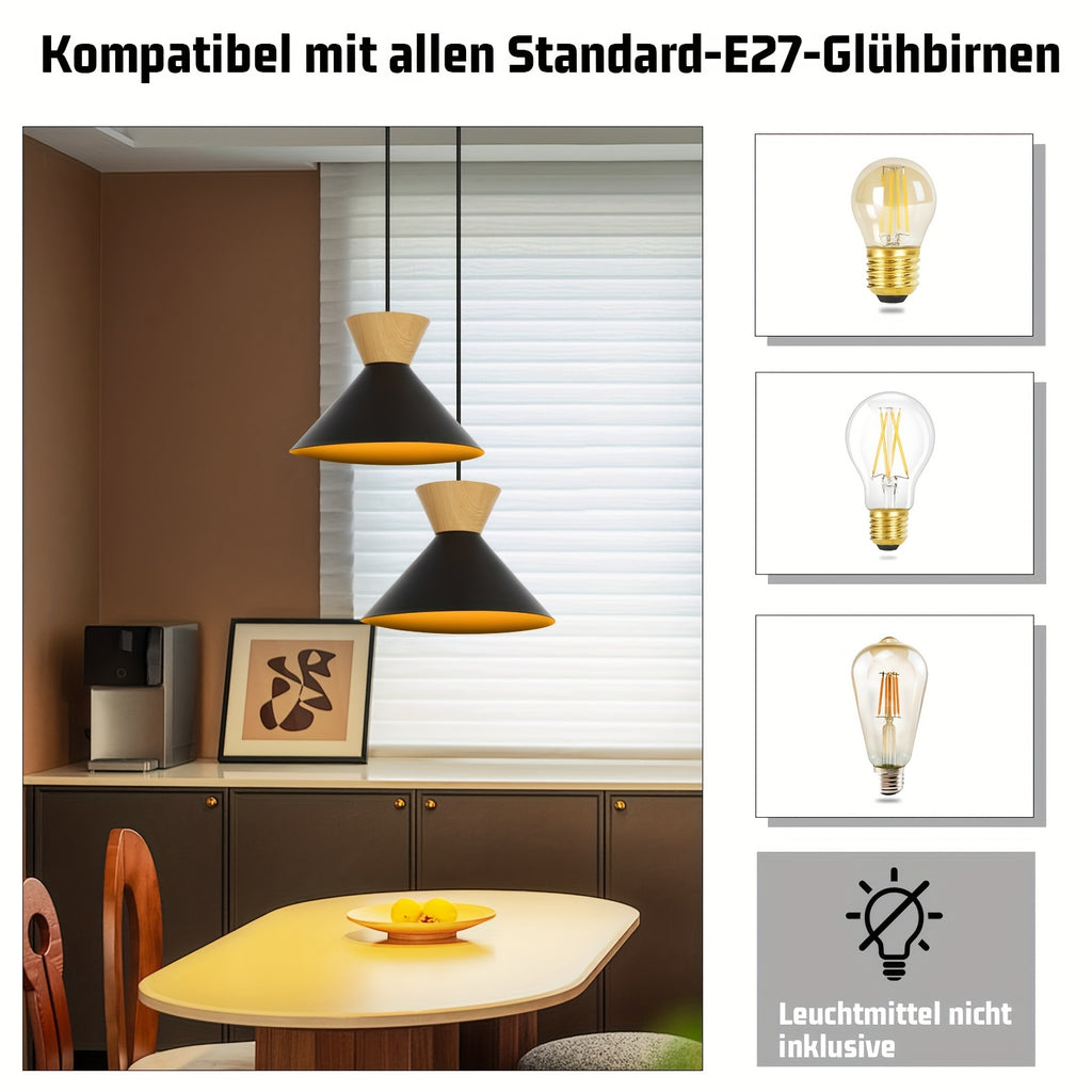 Lot de 2 suspensions scandinaves noires Ø 25 cm, câble 120 cm