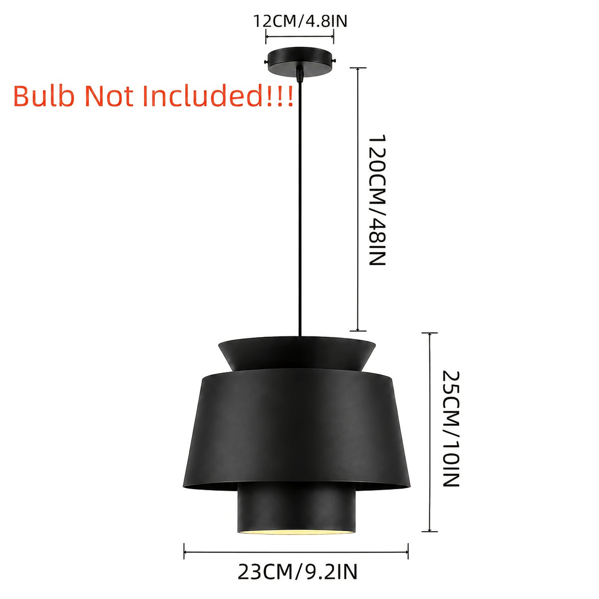 Suspension blanche à trois étages en métal, Ø 23 cm, câble noir
