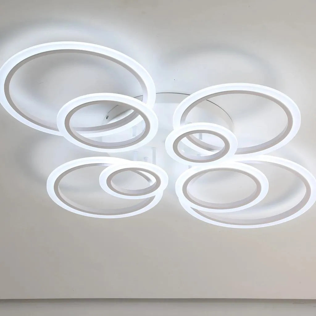 Plafonnier LED à huit anneaux blancs 127 W, variateur et télécommande