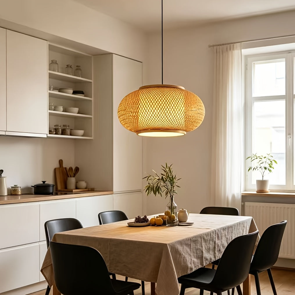 Suspension ovale en bambou losangé et diffuseur intérieur, 40 cm