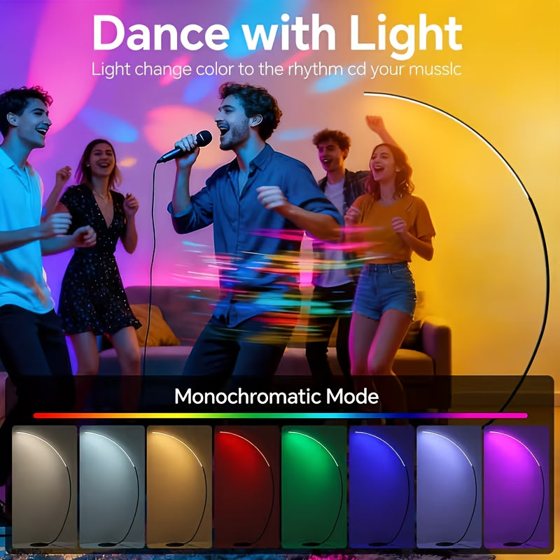 Lampadaire arc LED 31 W multicolore, interrupteur au pied, 165 cm