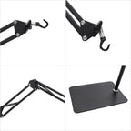 Support de lampe sur pied noir, bras à ressorts et crochet pivotant