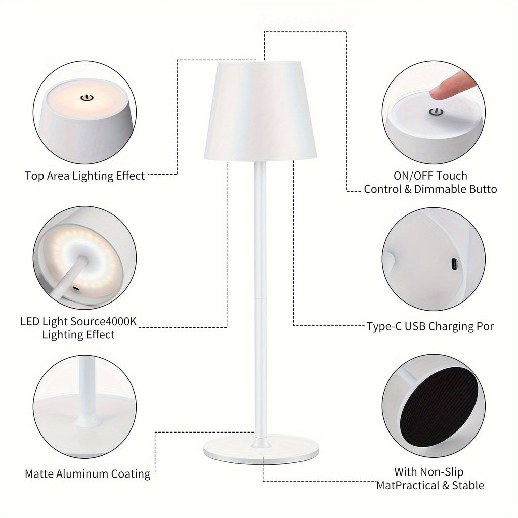 Lot de 2 lampes de table sans fil en aluminium, étanches IPX7