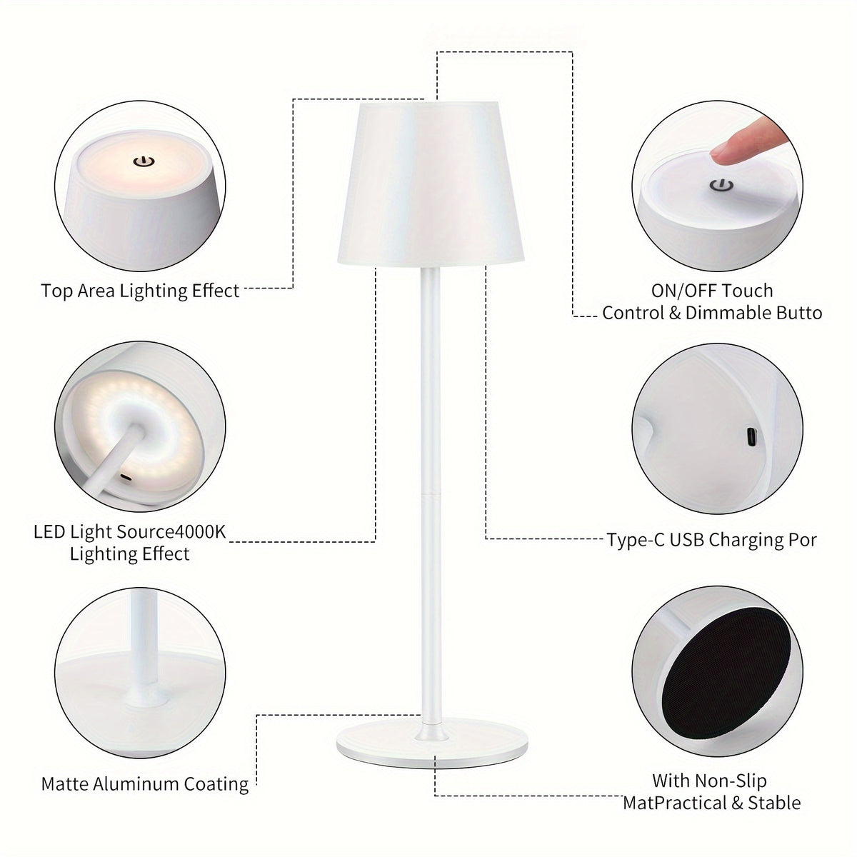 Lot de 2 lampes de table sans fil en aluminium, étanches IPX7