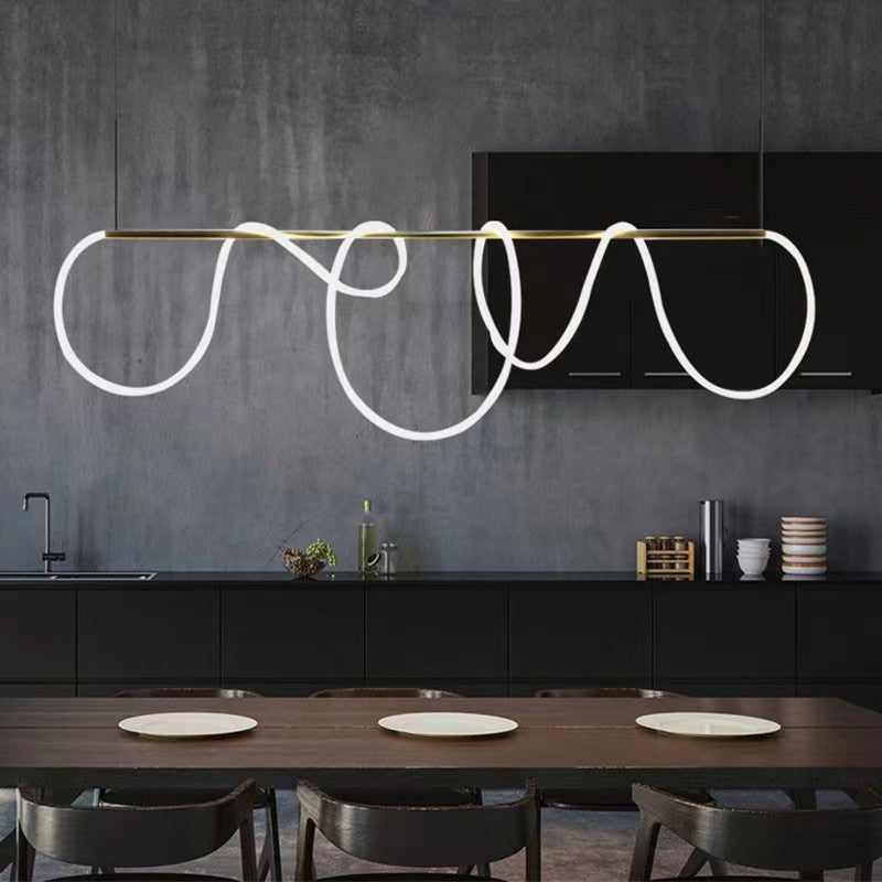 Suspension LED à tube de silicone en boucles sur barre dorée de 100 cm