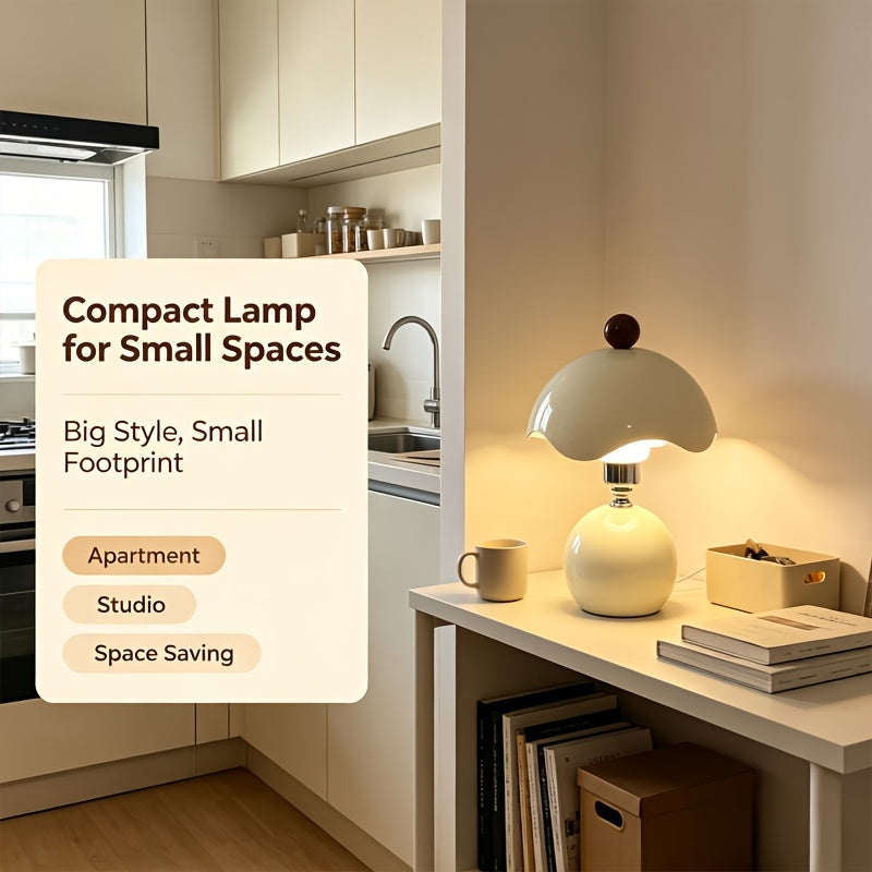 Lampe de chevet champignon crème rétro, chapeau ondulé et LED
