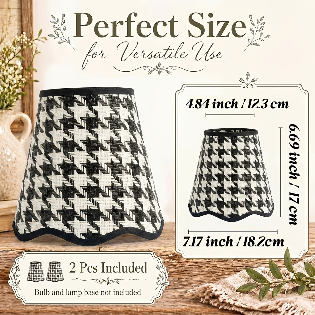 Lot de 2 abat-jours pied-de-poule festonnés noir et blanc, Ø 18,2 cm