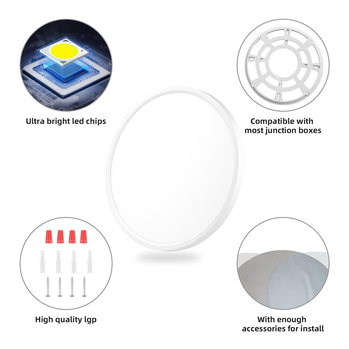 Plafonnier LED rond ultra-fin Ø 40 cm, 48 W blanc froid, lot de 4