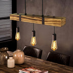 Suspension poutre effet bois brûlé, 3 ou 4 lumières, douilles E27