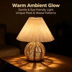 Lampe de chevet bohème, abat-jour plissé en lin et pied en corde